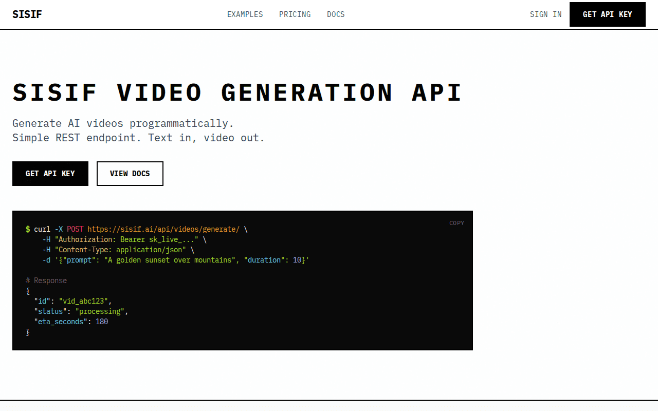 Sisif Video Generation API