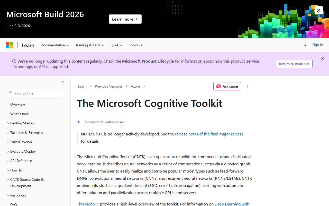 Microsoft Cognitive Toolkit