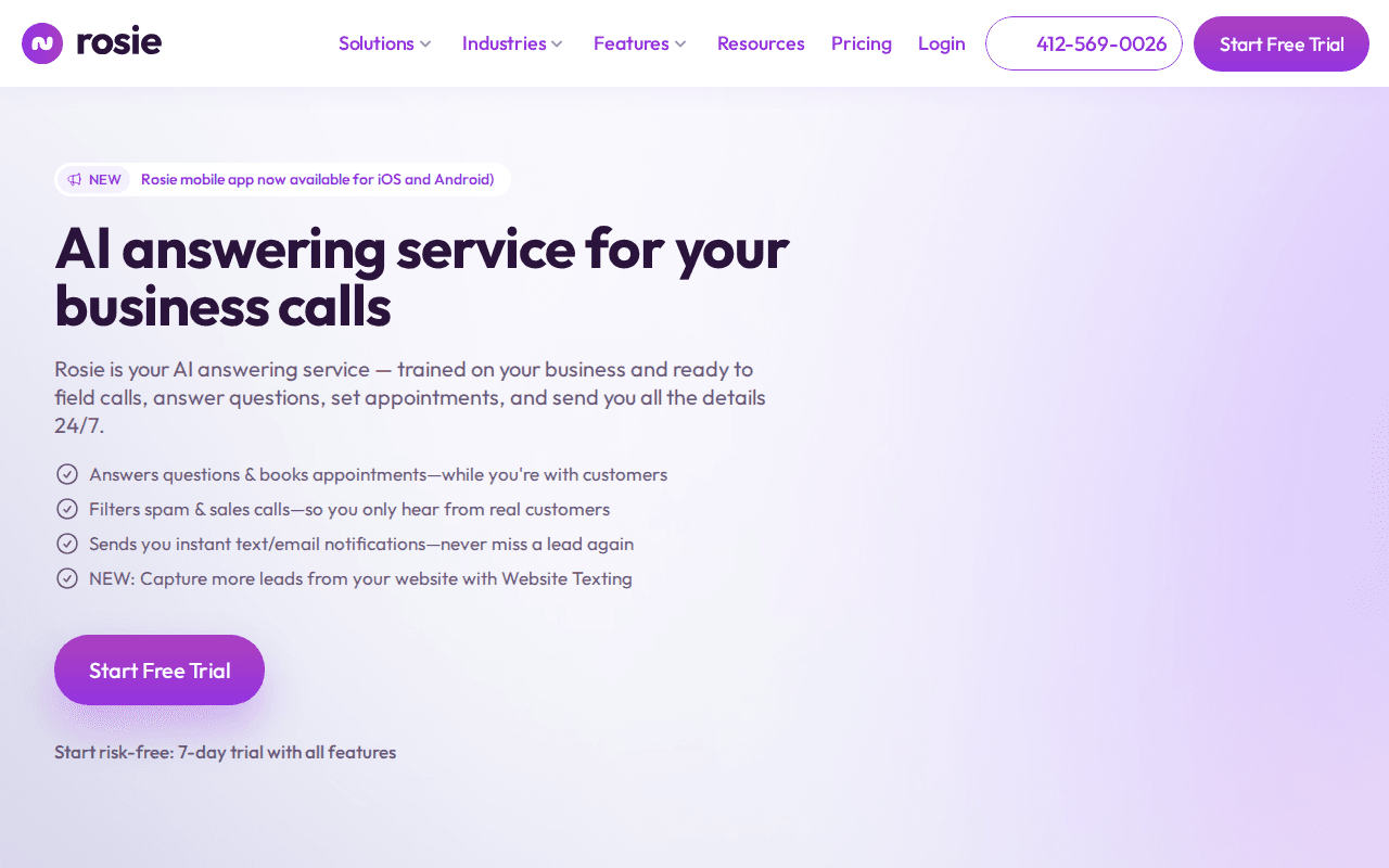 Rosie AI Call Answering Service